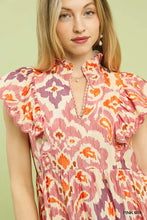 Load image into Gallery viewer, Ruffle Sleeve Ikat Midi Dress