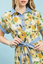 Load image into Gallery viewer, Watercolor Floral Belted Shirt Dress
