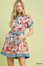 Load image into Gallery viewer, Watercolor Floral Belted Shirt Dress