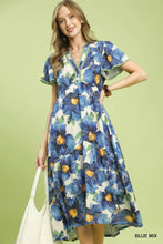 Load image into Gallery viewer, Tropical Floral V-Neck Flutter Sleeve Tiered Midi Dress