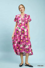Load image into Gallery viewer, Tropical Floral V-Neck Flutter Sleeve Tiered Midi Dress