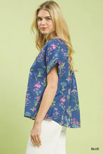 Load image into Gallery viewer, Blue Botanical V Neck Button Down Top