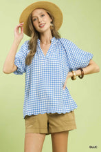 Load image into Gallery viewer, Gingham Bubble Sleeve V-Neck Top