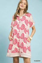 Load image into Gallery viewer, Teaberry Floral Button-Down Contrast Trim Shirt Dress