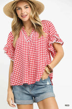 Load image into Gallery viewer, Red Gingham Check Top with Lace Trim