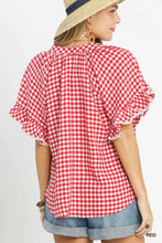 Load image into Gallery viewer, Red Gingham Check Top with Lace Trim