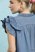 Load image into Gallery viewer, Denim Frilled V Neck Ruffle Top