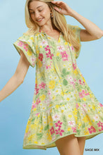 Load image into Gallery viewer, Sage Floral Print Front Tie Mini Dress