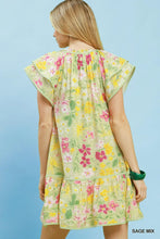 Load image into Gallery viewer, Sage Floral Print Front Tie Mini Dress