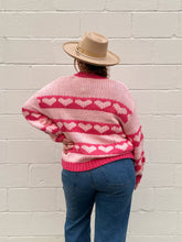 Load image into Gallery viewer, Heart Printed Stiped Knit Sweater