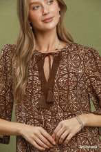 Load image into Gallery viewer, Mix Geometric Print V Neck Tassel Tie Tunic Dress