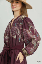 Load image into Gallery viewer, Plum Abstract Print Tie Waist Midi Dress