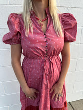 Load image into Gallery viewer, Stripe & Dot Print Puff Sleeve Midi Dress