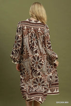 Load image into Gallery viewer, Mix Print Puff Sleeve Midi Dress