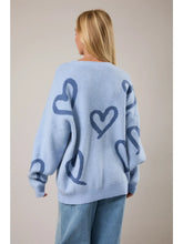 Load image into Gallery viewer, Light Blue Long Sleeve Heart Print Sweater