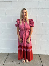 Load image into Gallery viewer, Stripe & Dot Print Puff Sleeve Midi Dress