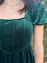 Load image into Gallery viewer, Velvet Corset Puff Sleeve Midi Dress
