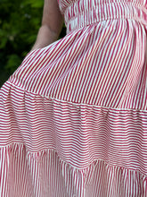 Load image into Gallery viewer, Woven Striped Sleeveless Tiered Midi Dress