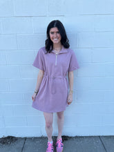 Load image into Gallery viewer, Half Zip Drawstring Waist Scuba Knit Dress