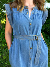 Load image into Gallery viewer, Denim Flutter Sleeve Button Up Midi Dress