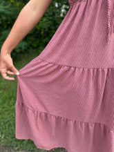 Load image into Gallery viewer, Mauve Stripe Tiered Midi Dress