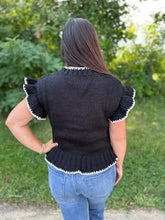 Load image into Gallery viewer, Crochet Floral Detail Ruffled Knit Cardigan