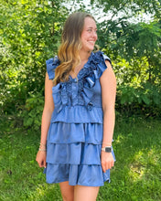 Load image into Gallery viewer, Solid Satin Ruffle Smock V Neck Dress