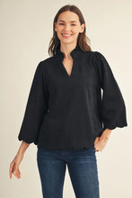 Load image into Gallery viewer, 3/4 Sleeve Faux Suede Scallop Trim Top