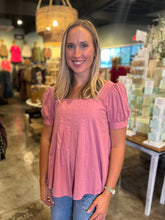 Load image into Gallery viewer, Mulberry Textured Square Neck Smocked Blouse