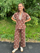 Load image into Gallery viewer, Polka Dot Zip Up Top & Pant Set