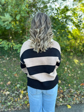 Load image into Gallery viewer, Camel Multi Stripe Contrast Collar Long Sleeve Knit Sweater