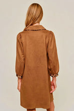 Load image into Gallery viewer, Faux Suede Dress with Leopard Trim