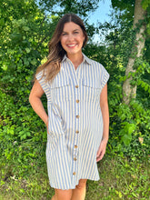 Load image into Gallery viewer, Striped Collared Button Down Mini Dress