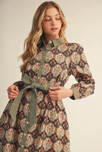 Load image into Gallery viewer, Long Sleeve Floral Button Down Midi Dress