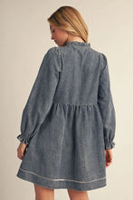 Load image into Gallery viewer, Long Puff Sleeve Washed Denim Dress