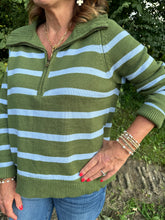 Load image into Gallery viewer, Long Sleeve 1/2 Zip Stripe Sweater