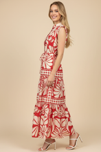 Load image into Gallery viewer, Red Floral & Geometric Print Tiered Maxi Dress