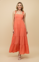 Load image into Gallery viewer, Orange Coral Tie Strap Maxi Dress