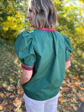 Load image into Gallery viewer, Holiday Plaid Trim V Neck Top