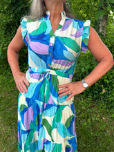 Load image into Gallery viewer, Leaf Print Button Down Tiered Dress