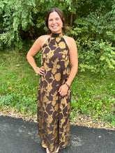 Load image into Gallery viewer, Floral Jacquard Back Tie Halter Maxi Dress