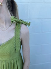 Load image into Gallery viewer, Scallop Eyelet Trim Tie Strap Midi Dress