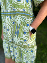 Load image into Gallery viewer, Green Geometric Print Puff Sleeve Print Dress