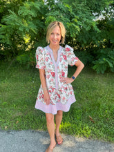 Load image into Gallery viewer, Cream Floral Pleated Puff Short Sleeve Dress
