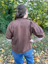 Load image into Gallery viewer, Brown Puff Sleeve Embroidered Detail Top