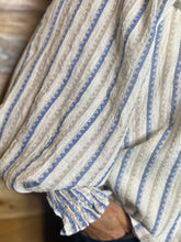Load image into Gallery viewer, Stripe Neutral Vneck Ruffle Top