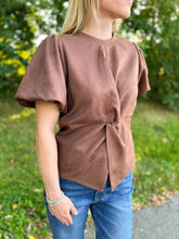 Load image into Gallery viewer, Puff Sleeve Twisted Detail Suede Top