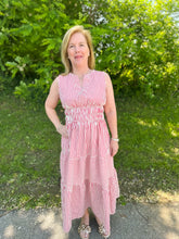 Load image into Gallery viewer, Woven Striped Sleeveless Tiered Midi Dress