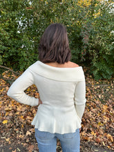 Load image into Gallery viewer, Cream Long Sleeve Off the Shoulder Peplum Top