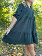 Load image into Gallery viewer, Hunter Green Tiered Corduroy Mini Dress